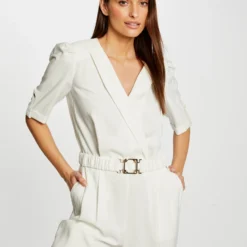 Combinaison Droite Avec Ceinture Ecru Femme -Morgandetoi Boutique combinaison droite avec ceinture ecru femme vue5 32536300866830201