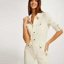 Combinaison Droite Boutonnée Ecru Moyen Femme