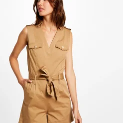 Combinaison Droite Ceinturée Caramel Femme