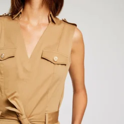 Combinaison Droite Ceinturée Caramel Femme -Morgandetoi Boutique combinaison droite ceinturee caramel femme vue4 32536300897060705