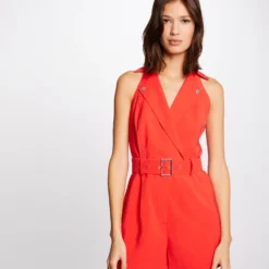 Combinaison Droite Ceinturée Rouge Femme
