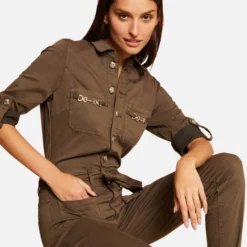 Combinaison Droite Ceinturée Vert Kaki Femme -Morgandetoi Boutique combinaison droite ceinturee vert kaki femme vue5 32536300931360715