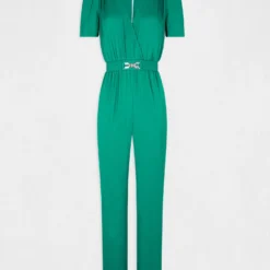 Combinaison Droite Fluide Satin Vert Moyen Femme -Morgandetoi Boutique combinaison droite fluide satin vert moyen femme vue3 32536300930020608