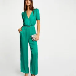 Combinaison Droite Fluide Satin Vert Moyen Femme -Morgandetoi Boutique combinaison droite fluide satin vert moyen femme vue5 32536300930020608