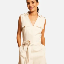 Combinaison Droite Sans Manches Ivoire Femme