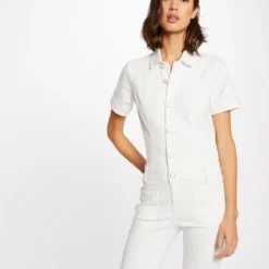 Combinaison Flare Boutonnée Ecru Femme