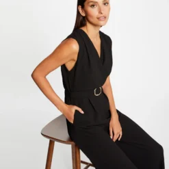 Combinaison Jambe Large Détail Boucle Noir Femme -Morgandetoi Boutique combinaison jambe large detail boucle noir femme vue5 32536300957530100