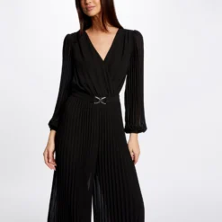 Combinaison Jambes Larges Plissée Noir Femme -Morgandetoi Boutique combinaison jambes larges plissee noir femme vue5 32536300942420100
