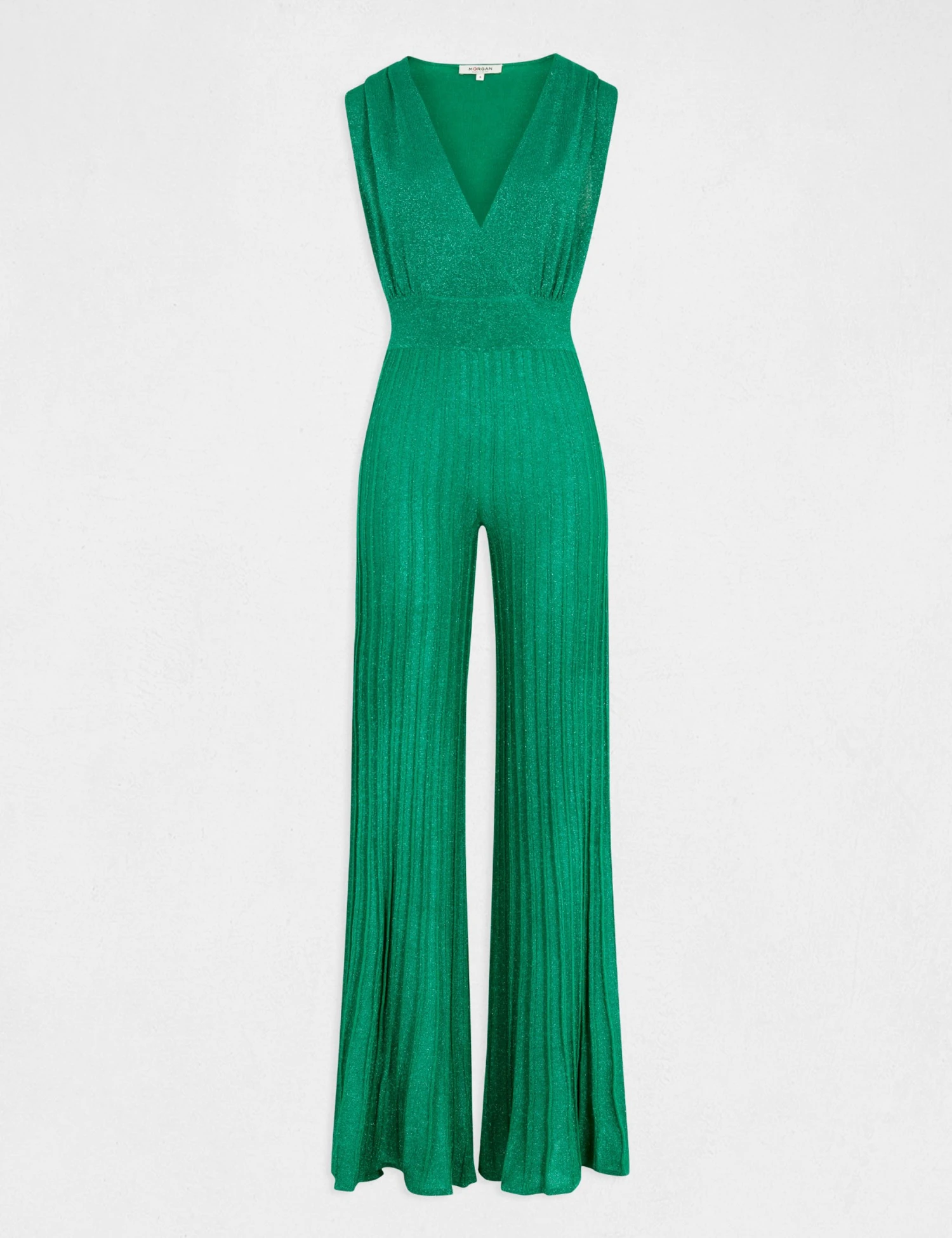 Combinaison Jambes Larges Plissées Vert Moyen Femme 4 Combinaison Jambes Larges Plissées Vert Moyen Femme – Image 4
