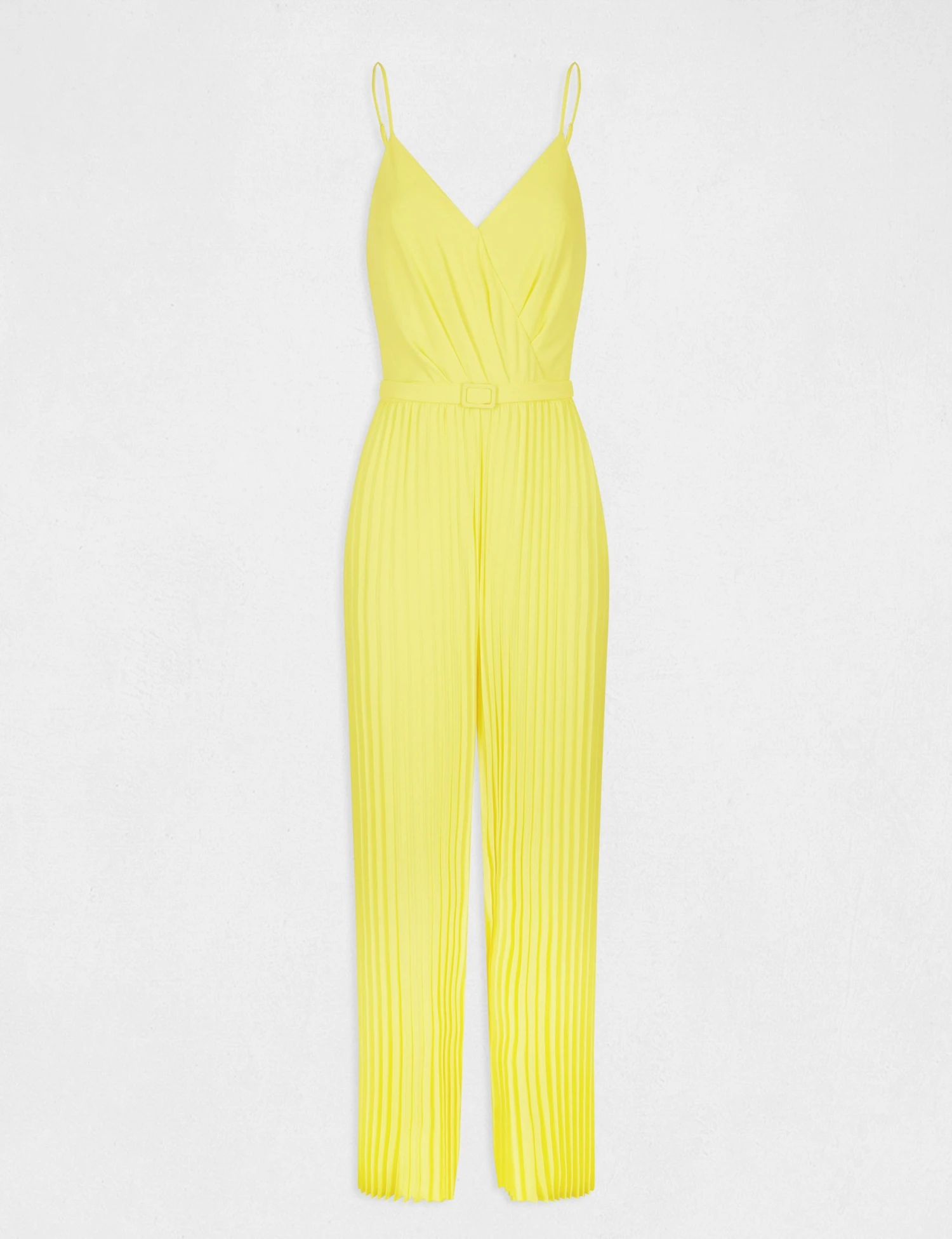 Combinaison Large Plissée Avec Dos Nu Jaune Femme 4 Combinaison Large Plissée Avec Dos Nu Jaune Femme – Image 4
