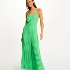 Combinaison Large Plissée Avec Dos Nu Vert Femme