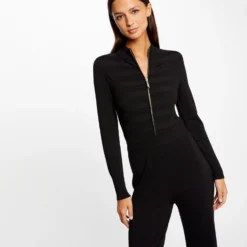 Combinaison Tricot Droite Zippée Noir Femme 8 Combinaison Tricot Droite Zippée Noir Femme -Morgandetoi Boutique combinaison tricot droite zippee noir femme vue3 32536300950100100