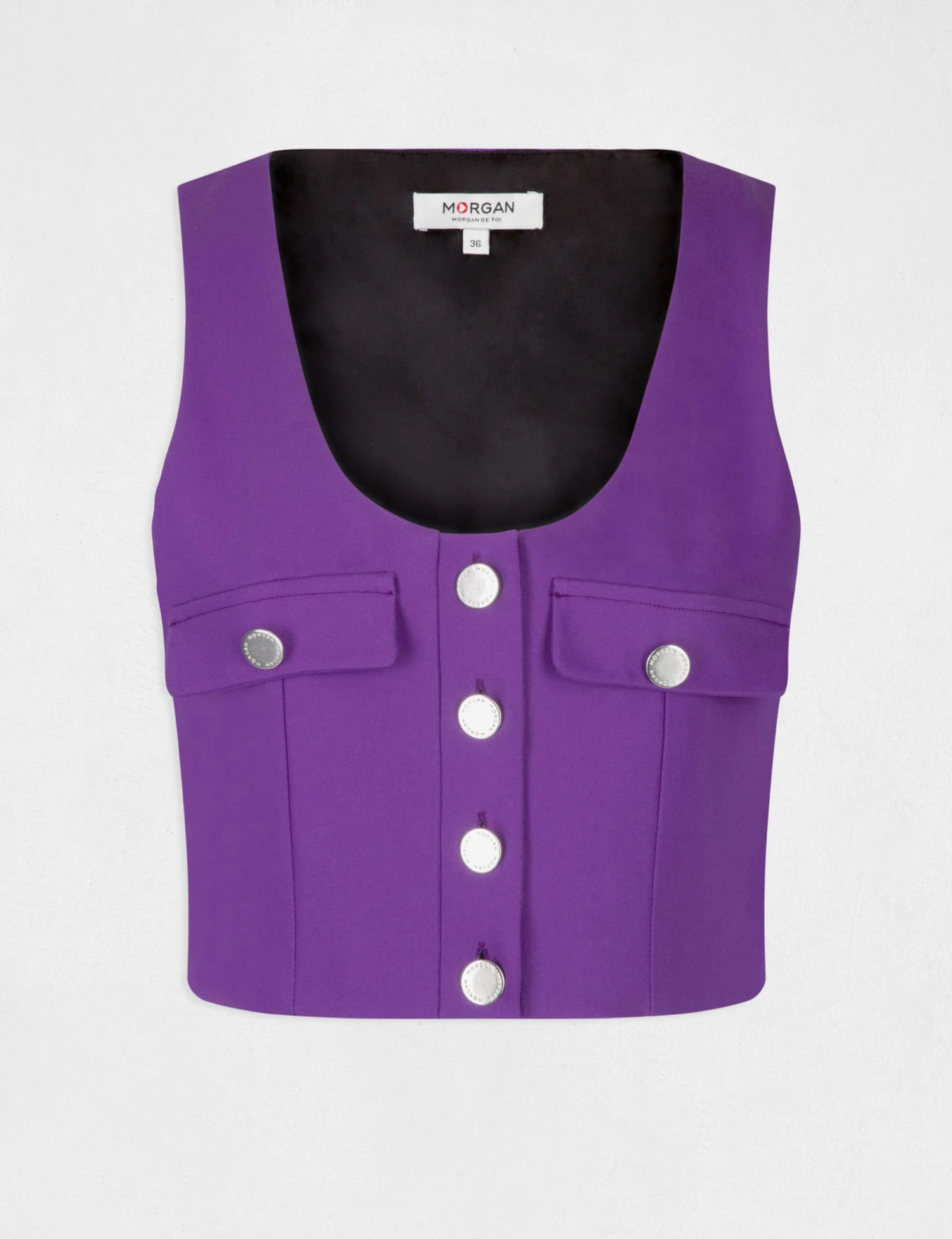 Crop Top Boutonné Sans Manches Violet Fonce Femme 4 Crop Top Boutonné Sans Manches Violet Fonce Femme – Image 4