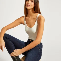 Débardeur Avec Bretelles à Ornements Ecru Femme
