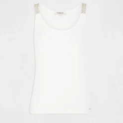 Débardeur Avec Bretelles à Ornements Ecru Femme -Morgandetoi Boutique debardeur avec bretelles a ornements ecru femme vue3 32536300938470201