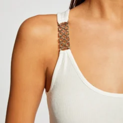 Débardeur Avec Bretelles à Ornements Ecru Femme -Morgandetoi Boutique debardeur avec bretelles a ornements ecru femme vue4 32536300938470201