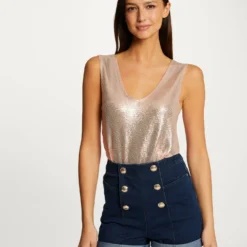 Débardeur Avec Fils Métallisés Rose Femme