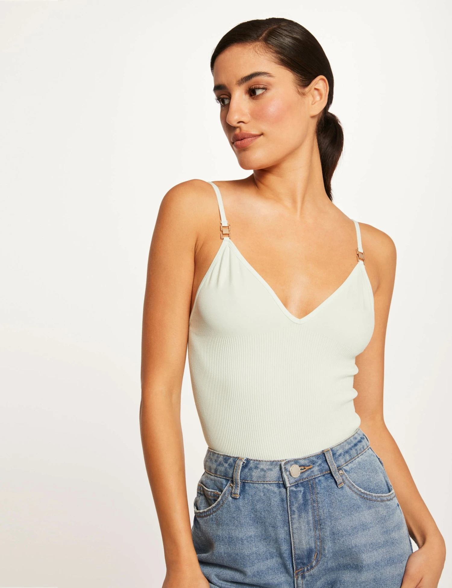 Débardeur Bretelles Fines à Col En V Vert Clair Femme 1 Débardeur Bretelles Fines à Col En V Vert Clair Femme