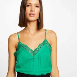 Débardeur Bretelles Fines Avec Boutons Vert Moyen Femme