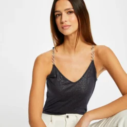 Débardeur Bretelles Fines Avec Chaînes Marine Femme