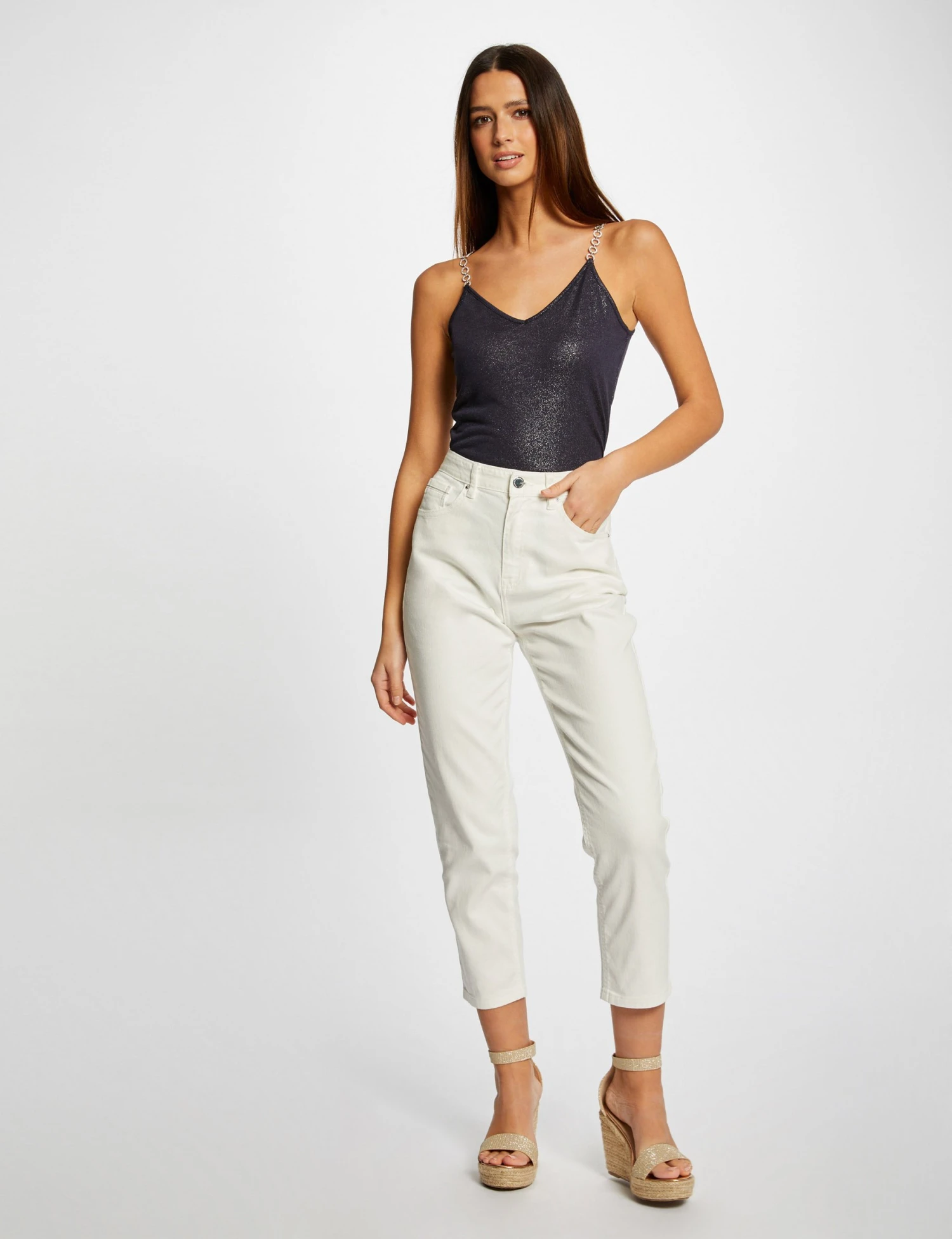 Débardeur Bretelles Fines Avec Chaînes Marine Femme 3 Débardeur Bretelles Fines Avec Chaînes Marine Femme – Image 3