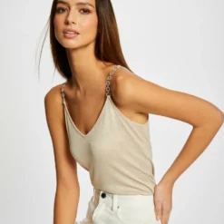 Débardeur Bretelles Fines Avec Chaînes Sable Femme