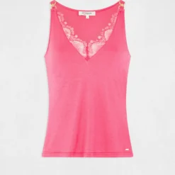 Débardeur Bretelles Fines Avec Dentelle Rose Femme -Morgandetoi Boutique debardeur bretelles fines avec dentelle rose femme vue3 32536300938490503