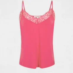 Débardeur Bretelles Fines Avec Dentelle Rose Moyen Femme -Morgandetoi Boutique debardeur bretelles fines avec dentelle rose moyen femme vue3 32536300885780514