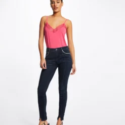 Débardeur Bretelles Fines Avec Dentelle Rose Moyen Femme -Morgandetoi Boutique debardeur bretelles fines avec dentelle rose moyen femme vue5 32536300885780514