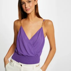 Débardeur Bretelles Fines Smocké Violet Fonce Femme