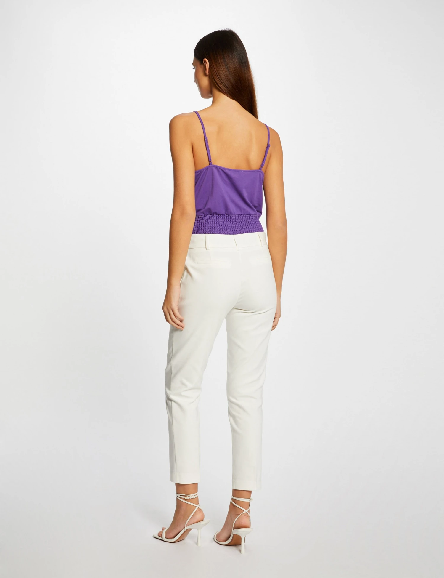 Débardeur Bretelles Fines Smocké Violet Fonce Femme 2 Débardeur Bretelles Fines Smocké Violet Fonce Femme – Image 2