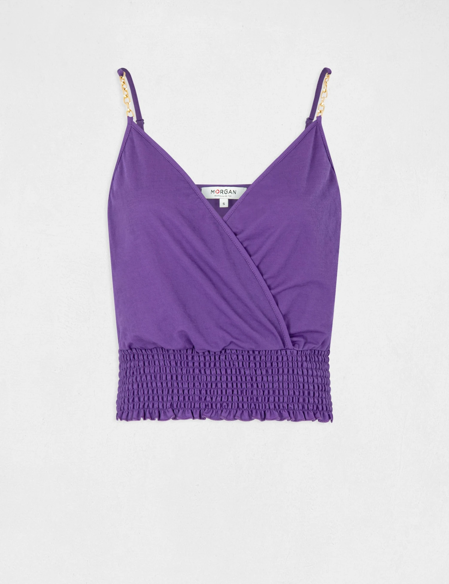 Débardeur Bretelles Fines Smocké Violet Fonce Femme 4 Débardeur Bretelles Fines Smocké Violet Fonce Femme – Image 4