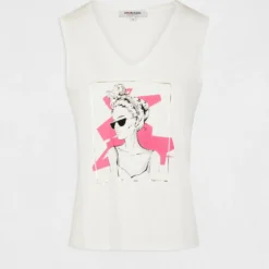 Débardeur Bretelles Larges à Inscription Ecru Femme -Morgandetoi Boutique debardeur bretelles larges a inscription ecru femme vue3 32536300939540201