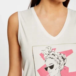 Débardeur Bretelles Larges à Inscription Ecru Femme -Morgandetoi Boutique debardeur bretelles larges a inscription ecru femme vue4 32536300939540201