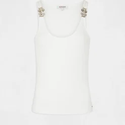 Débardeur Bretelles Larges à Ornements Ecru Femme -Morgandetoi Boutique debardeur bretelles larges a ornements ecru femme vue3 32536300941910201