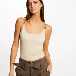 Débardeur Bretelles Larges Avec Chaînes Ivoire Femme