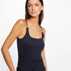 Débardeur Bretelles Larges Avec Chaînes Marine Femme