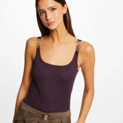 Débardeur Bretelles Larges Avec Chaînes Prune Femme