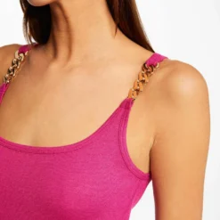 Débardeur Bretelles Larges Avec Chaînes Rose Fonce Femme -Morgandetoi Boutique debardeur bretelles larges avec chaines rose fonce femme vue4 32536300928640515
