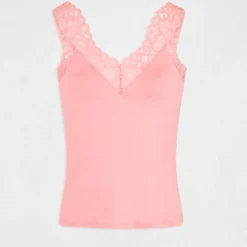 Débardeur Bretelles Larges Avec Dentelle Corail Femme -Morgandetoi Boutique debardeur bretelles larges avec dentelle corail femme vue3 32536300883940706