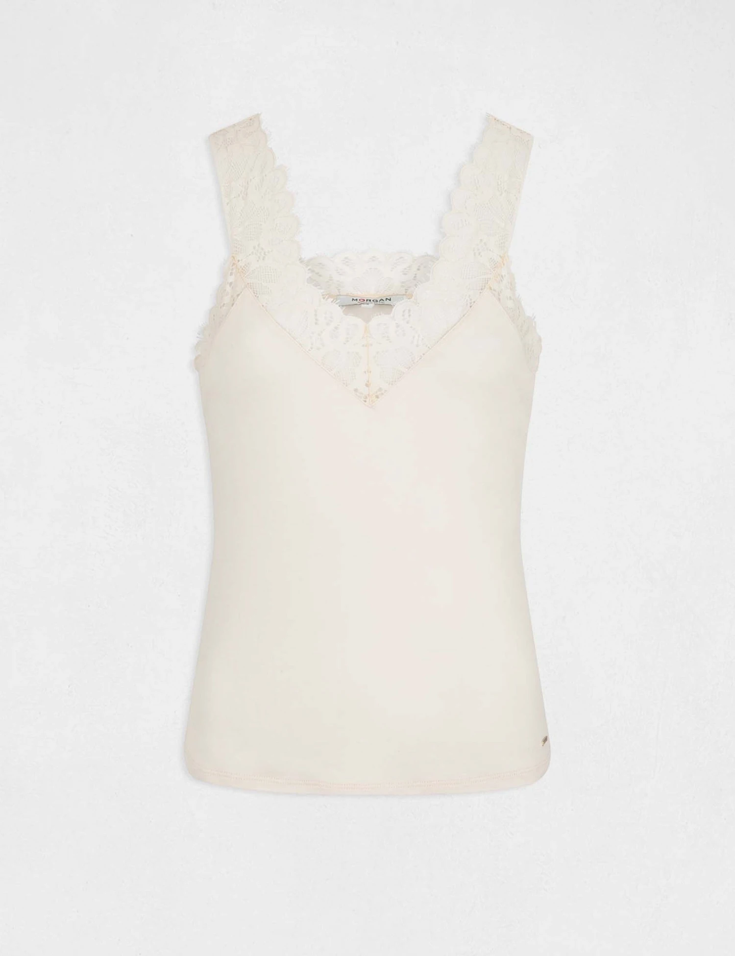 Débardeur Bretelles Larges Avec Dentelle Ivoire Femme 4 Débardeur Bretelles Larges Avec Dentelle Ivoire Femme – Image 4