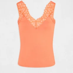 Débardeur Bretelles Larges Avec Dentelle Orange Femme -Morgandetoi Boutique debardeur bretelles larges avec dentelle orange femme vue3 32536300883940703