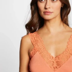 Débardeur Bretelles Larges Avec Dentelle Orange Femme -Morgandetoi Boutique debardeur bretelles larges avec dentelle orange femme vue4 32536300883940703