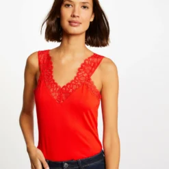 Débardeur Bretelles Larges Avec Dentelle Rouge Moyen Femme