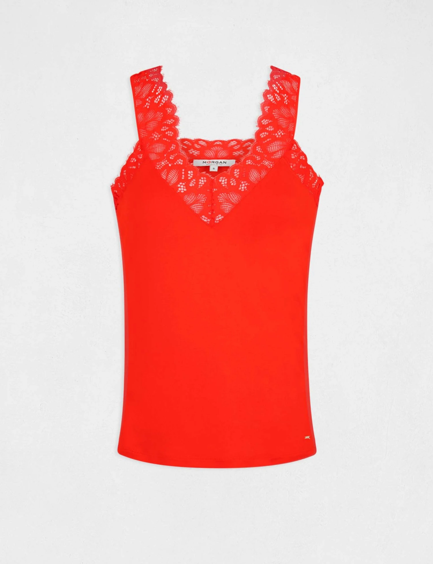 Débardeur Bretelles Larges Avec Dentelle Rouge Moyen Femme 4 Débardeur Bretelles Larges Avec Dentelle Rouge Moyen Femme – Image 4
