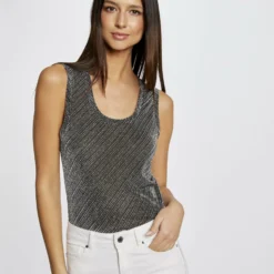 Débardeur Bretelles Larges Col Rond Argente Femme