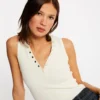 Débardeur Bretelles Larges Effet Côtelé Ivoire Femme