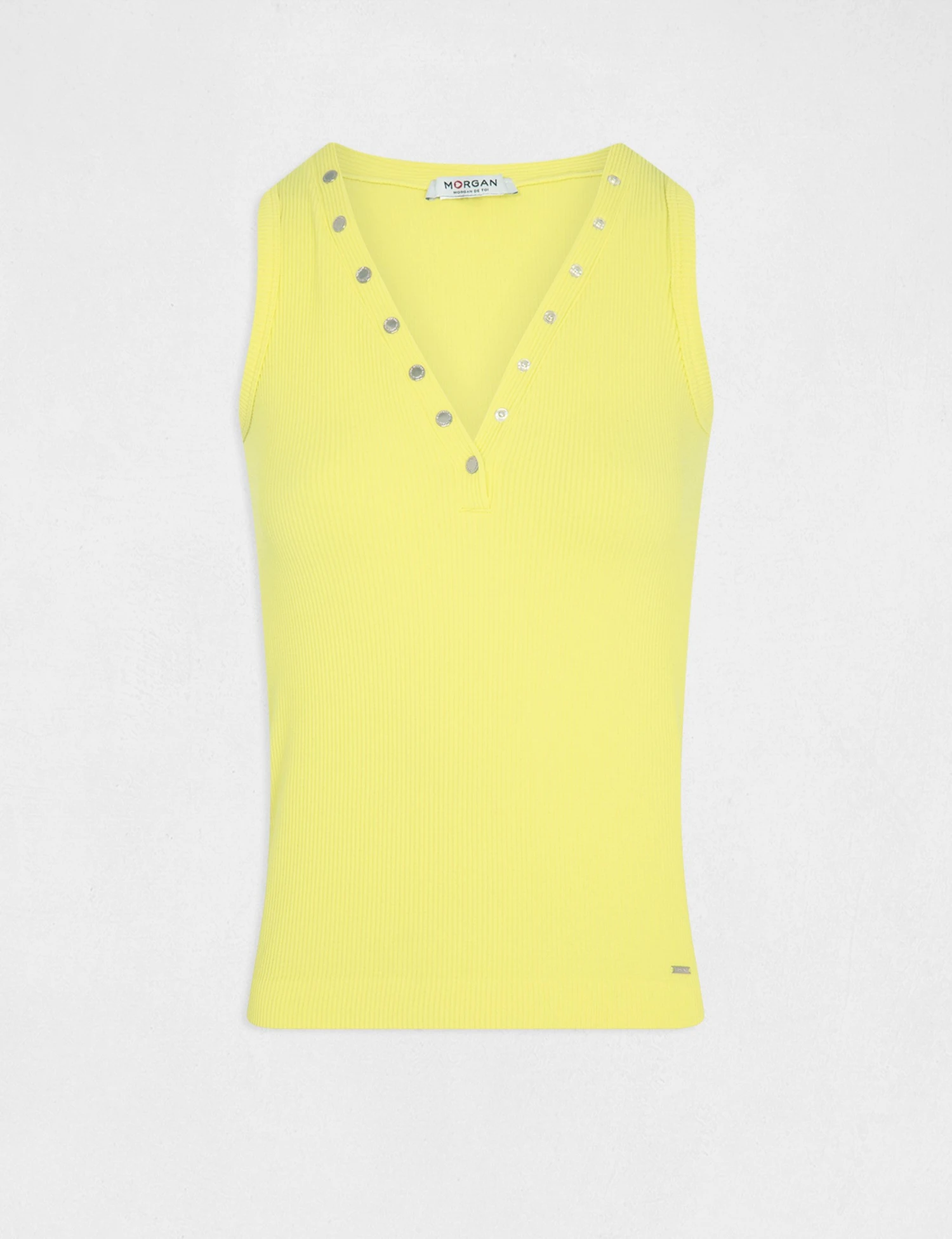 Débardeur Bretelles Larges Effet Côtelé Jaune Femme 4 Débardeur Bretelles Larges Effet Côtelé Jaune Femme – Image 4