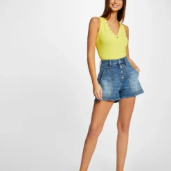 Débardeur Bretelles Larges Effet Côtelé Jaune Femme 7 Débardeur Bretelles Larges Effet Côtelé Jaune Femme -Morgandetoi Boutique debardeur bretelles larges effet cotele jaune femme vue5 32536300894360400