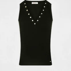 Débardeur Bretelles Larges Effet Côtelé Noir Femme -Morgandetoi Boutique debardeur bretelles larges effet cotele noir femme vue3 32536300894360100